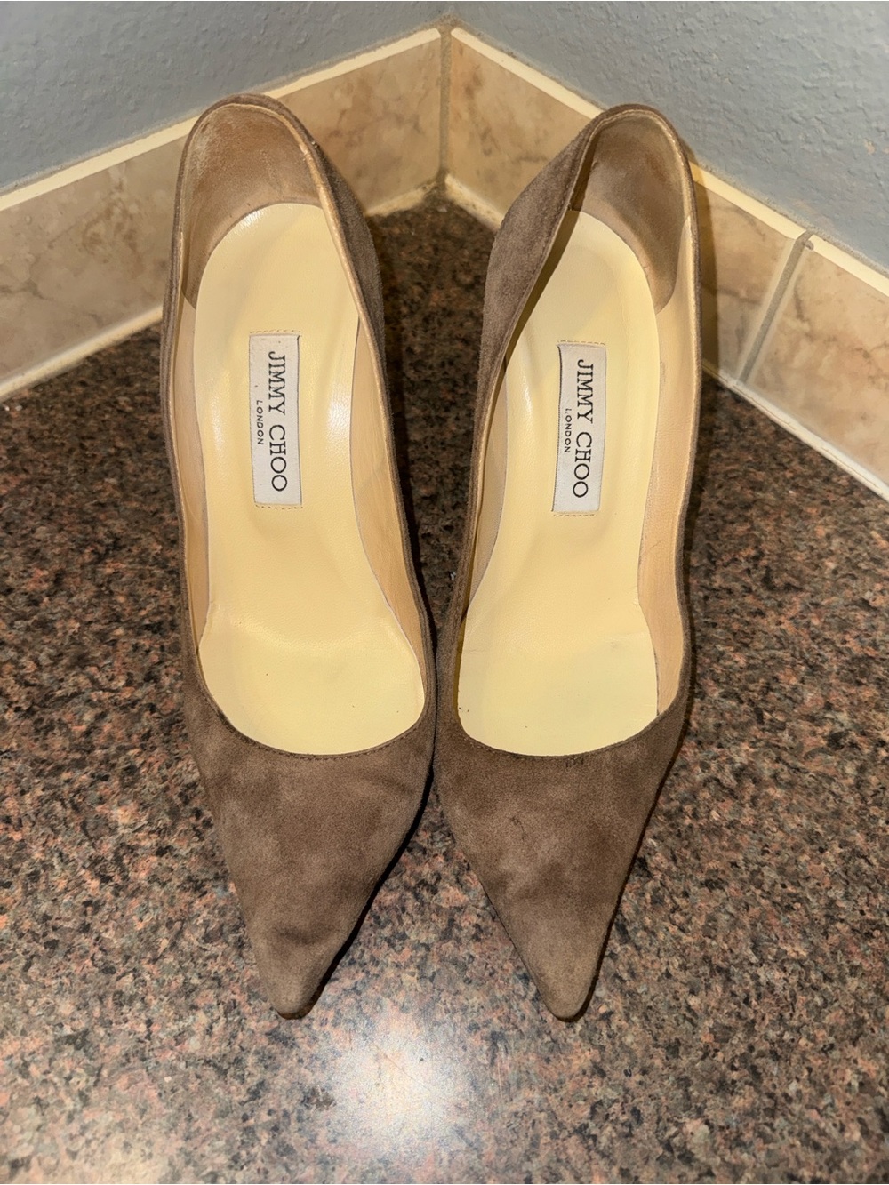 Jimmy Choo vintage Taupe Suede Pointed-Toe Pumps - Picture 3 of 7